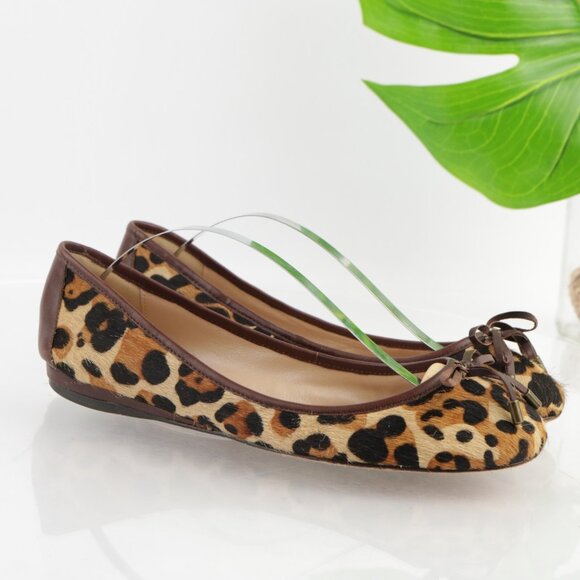 Jean-Michel Cazabat Womens Rikita Ballet Flats Size 38.5 8.5 Brown Leopard Fur - Picture 1 of 12